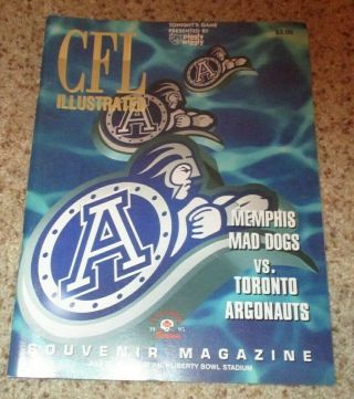 1995 Memphis Mad Dogs Program Vs.  Toronto Argonauts - 7/29/1995 Game - Cfl