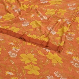 Sanskriti Vintage Orange Sarees Crepe Silk Fabric Craft Printed Soft 5 Yd Sari