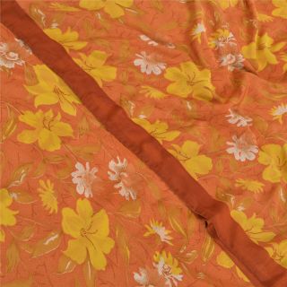 Sanskriti Vintage Orange Sarees Crepe Silk Fabric Craft Printed Soft 5 Yd Sari 2