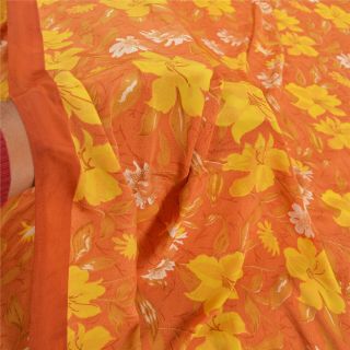 Sanskriti Vintage Orange Sarees Crepe Silk Fabric Craft Printed Soft 5 Yd Sari 3