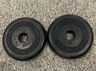 2 Vintage Roberts Barbell Plates 10 Lb Standard Weights Barbell 20lbs Total