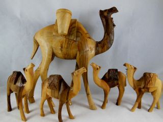 Vintage Wooden Hand Carved Crafted Camel Figurines 10 " X 4.  25 - 4.  75 "