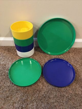 7 Piece Vintage Heller By Massimo Vignelli Blue Yellow Green Plates & Bowls A25