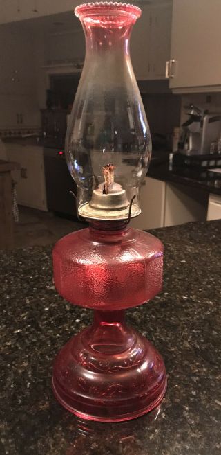 Vintage Eagle Ruby Red Glass Hurricane Lamp Kerosene Light P & A Risdon Mfg Co