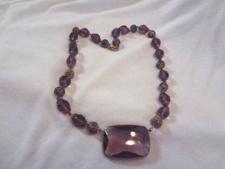 Fabulous Early Vintage Art Deco Amethyst Faceted Glass Necklace
