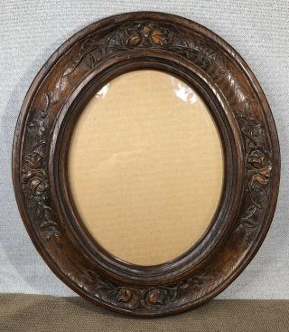 13.  75” X 12” Vintage Heavy Carved Roses Wooden Oval Frame W/ 9”x 7” Opening