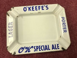 Vintage Porcelain Enamel O’keefe’s Beer Bar Ashtray Rare Porter Lager