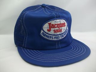 Jacques Seeds Farmers Feed The World Patch Hat Vintage Blue Snapback Trucker Cap