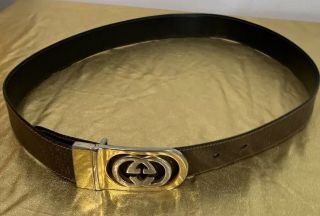 Gucci Leather Belt With Double G Buckle Vintage Italy Moc Brev