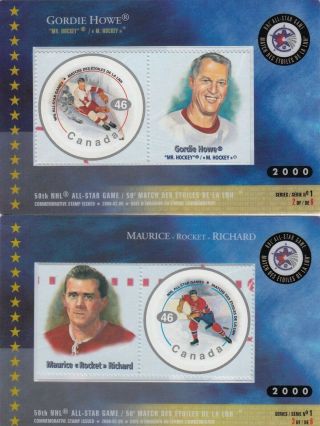 93 Thematic 2000 Nhl All Stars Maurice Richard & Gordie Howe Cards/stamps