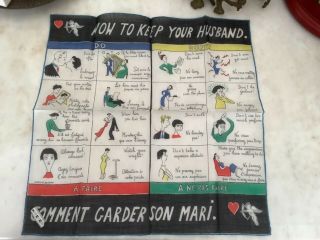 Vintage Kreier Mwt Hanky How To Keep Your Husband Dessin Depose French