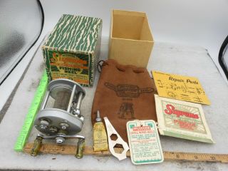 Vintage Pflueger Supreme Fishing Reel 1573 W/ Box,  Paper,  Tool,  Bag,  Grease,  Tag
