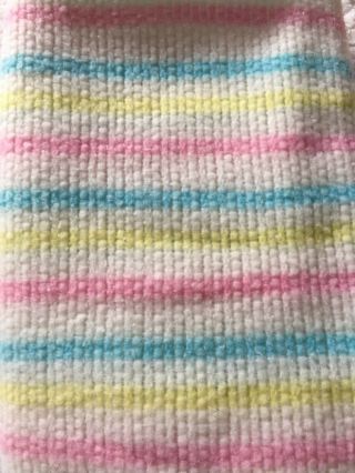 Vintage Baby Blankets Acrylic Open Weave Stripe Pastel Wpl 1675 White Pink Blue
