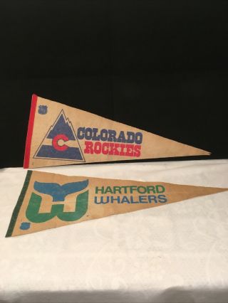 Vtg Nhl 80s Hartford Whalers & Colorado Rockies Pennant / Banner 30 " X 12 "