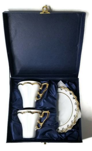 Vintage Adeline Porcellana Fine Teacup & Saucer Set White With Gold Trim Italy