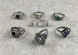 6 Authentic Vintage Sterling Silver Southwestern Rings Size 4 - 7