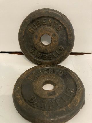 2 Vintage Roberts Barbell Plates 5 Lb Standard Weights Dumbbell Gym 10lb Total