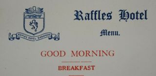 Vintage Restaurant Menu Raffles Hotel Singapore Breakfast 1940 - 50 