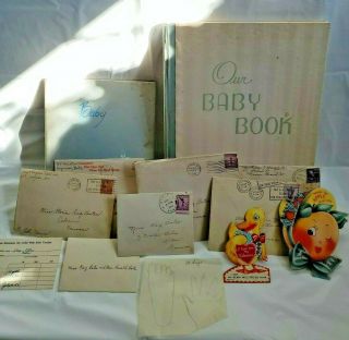 2 - Vtg 1938 Complete Baby Memory Book Photos Album Scrapbook Cards Certificate