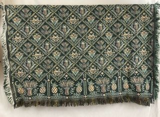 Vintage Goodwin Weavers Cotton Fringed Tapestry Throw Blanket 52 X 72