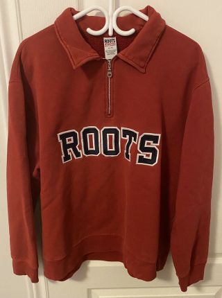Vintage Roots Canada Mens Red 1/4 Zip Sweater - Size Xl (great Cond)