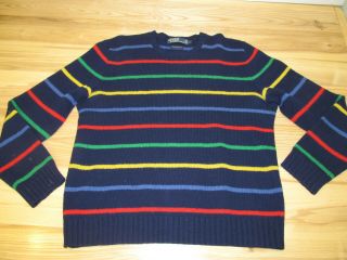 Vintage Polo Ralph Lauren Sweater Sz L 100 Wool Multicolor Striped Hong Kong