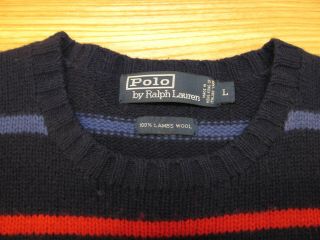 Vintage Polo Ralph Lauren Sweater Sz L 100 Wool Multicolor Striped Hong Kong 3