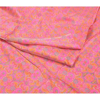 Sanskriti Vintage Pink Sarees Pure Crepe Silk Printed Sari Soft 5yd Craft Fabric