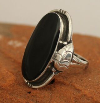 Vintage Sterling Silver Ring Southwestern Large Black Onyx Leaf Size 10 1/2