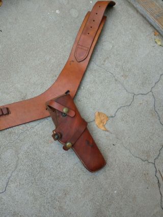 Vintage Hunter Brown Leather Gun Pistol Revolver Holster With Belt