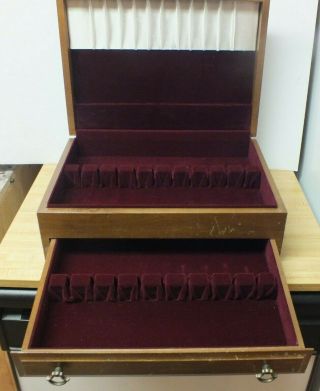 Vtg Flatware Silverware Wood Storage Chest Case Box With Drawer