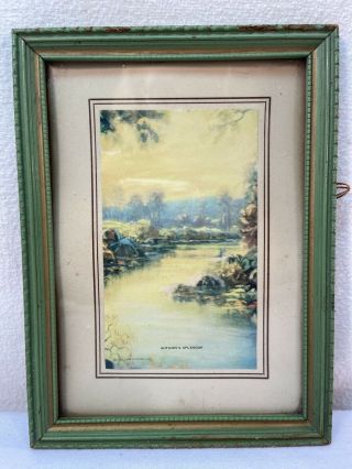 Vtg Sm 1940 - 50’s Louis F.  Dow Co Autumn’s Splendor Litho Print Green Wood Frame