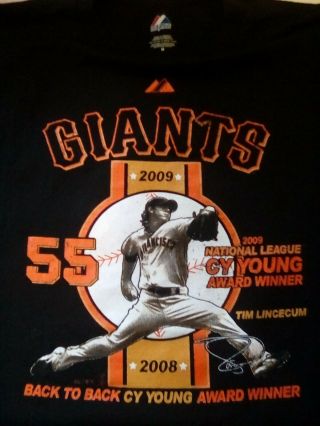 2008 Sf Giants Tim Lincecum Cy Young Award Graphic Tee Shirt Majestic Men Medium