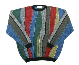 Vtg 90s St Croix Knit Men 2xl Long 53 Sweater Abstract Color Block Stained Glass