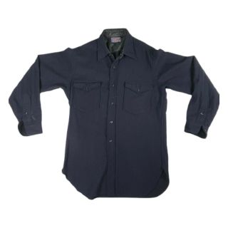 Pendleton Virgin Wool Shirt Solid Navy Blue Button Up Vtg Hunting Usa Mens M