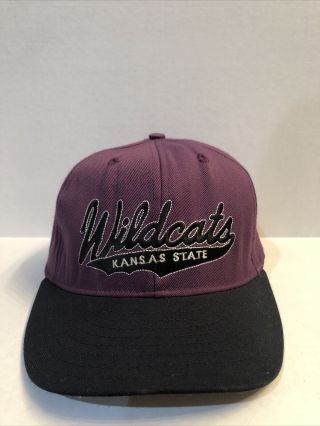 Vintage Kansas State Wildcats Snapback Hat Cap Faded Purple Fitted 7 3/8