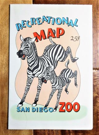 Vintage 1960s San Diego Zoo Foldout Recreation Map Balboa Park Downtown