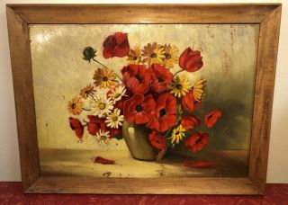 Vintage Floral Oil Painting On Board Framed Signed Vienna Austria