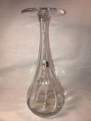Vintage Blenko Clear Blown Art Glass 8.  25 " Bottle Bud Vase Flat Rim W/label