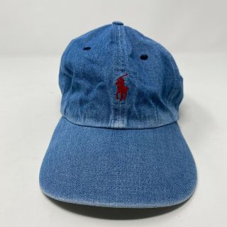 Vintage 90’s Polo Ralph Lauren Blue Denim Strapback Hat 1992 Red Pony Dad Cap