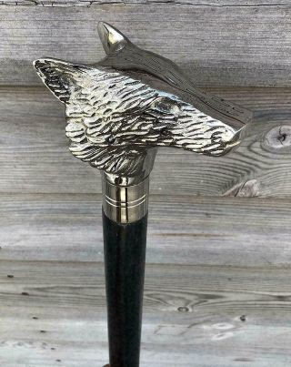 Classic Style Wolf Face Handle Black Victorian Wooden Walking Stick Cane Handle