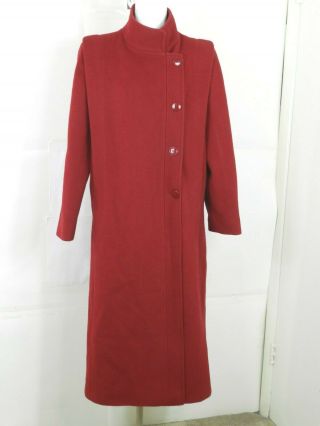 Vintage Ashley Scott Womens Full Length Red Coat Size M Double Breasted Wool