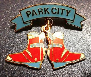 Rare Vintage Park City Dangle Boots Snow Ski Resort Lodge Lapel Pin Badge Slope
