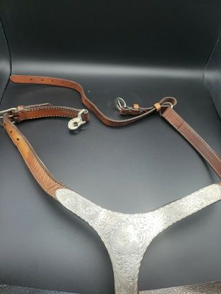 Vintage Horse Breast Collar Bling Silver Engraved Leather Unbranded 2