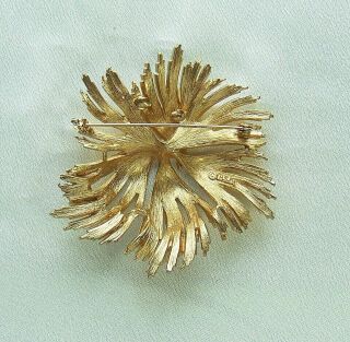 Vintage BSK Clear Crystal Rhinestone Textured Gold Tone Pin 2 3