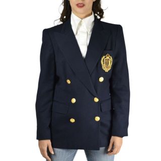 Lauren Ralph Lauren Womens Vintage Wool Blazer Navy Blue Made In Usa Jacket 8