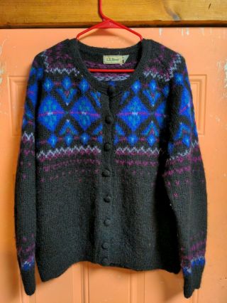 Vintage Ll Bean Womens Cardigan Sweater Mohair Wool Sz Xl Native Design