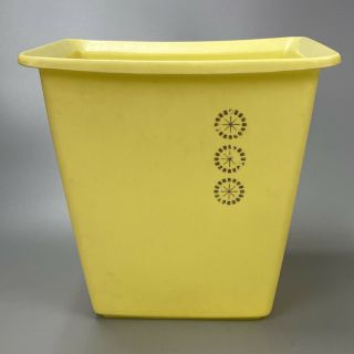 Vtg Mid Century Atomic Yellow Floral Rubbermaid Waste Basket Trash Can 2952 10 "