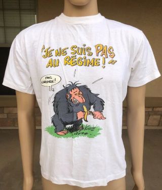 Vintage French Comedy T Shirt “i’m Not On A Diet” “not Yet” Ape Monkey Banana Xl