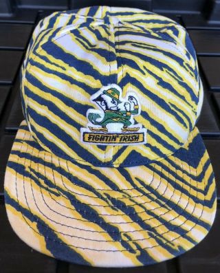 Vintage 90s University Of Notre Dame Fighting Irish Snapback Hat Zubaz Zebra